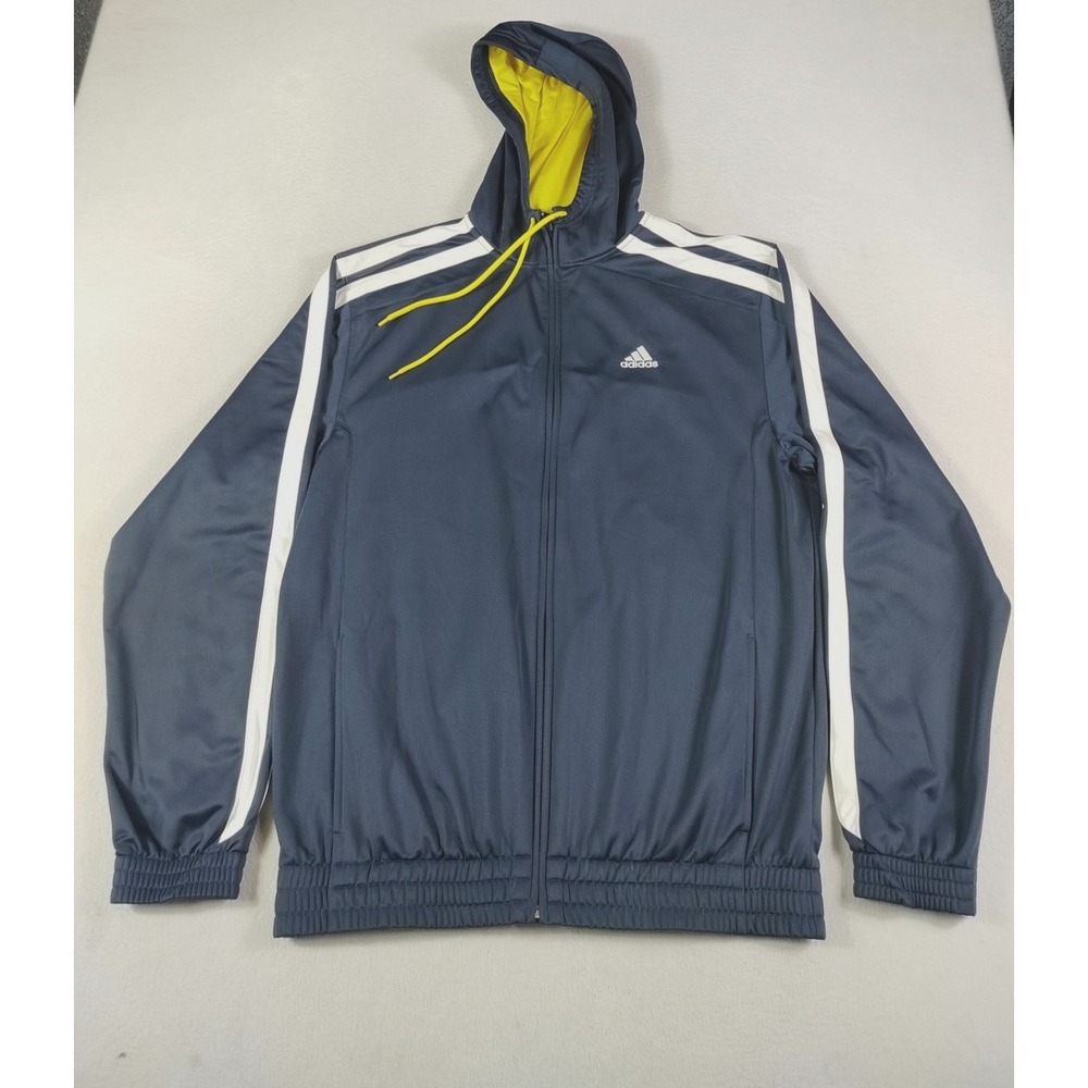 Adidas‎ Track Jacket Mens Large Navy Blue 3 Stripe Hooded Full Zip Activewear